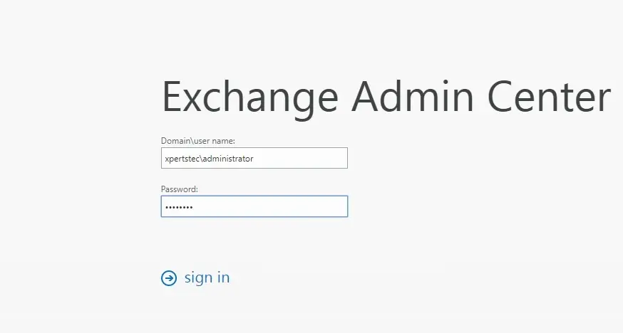 exchange 2019 eac domain username login