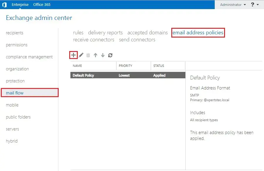 exchange 2019 email address policy