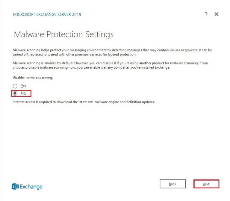 exchange 2019 malware protection settings