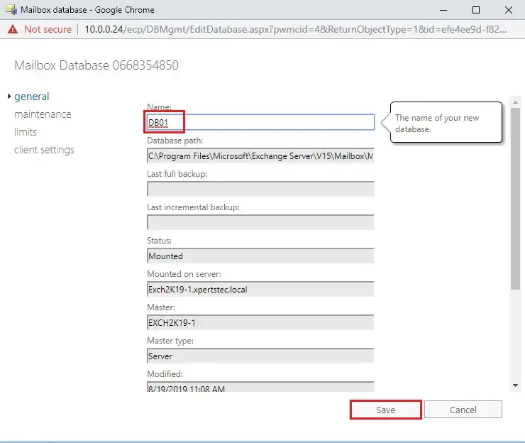 exchange 2019 rename database