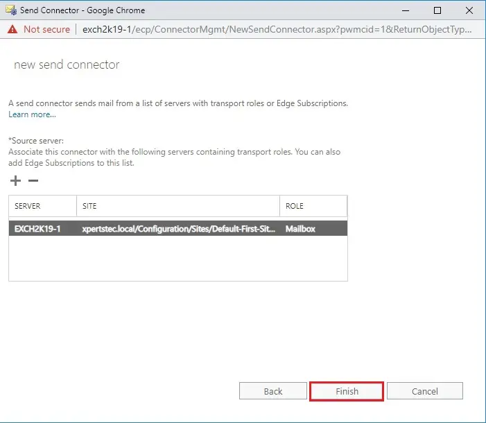 exchange 2019 send connector