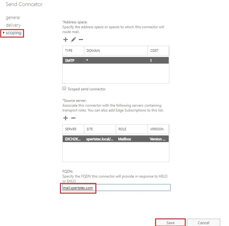 exchange 2019 send connector scoping 