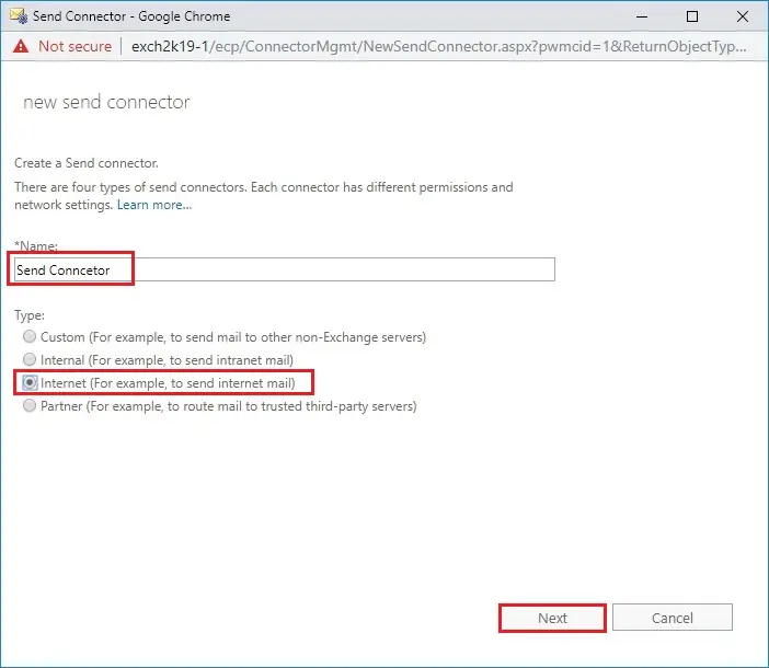 exchange 2019 send connector