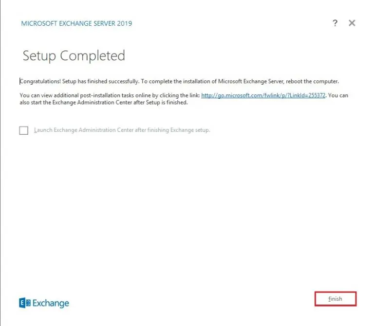 exchange 2019 setup completed