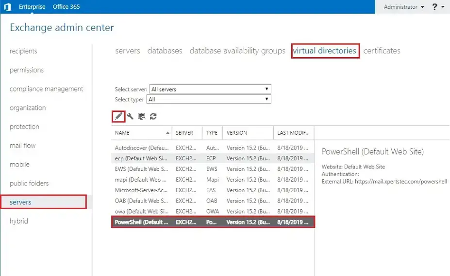 exchange 2019 virtual directory