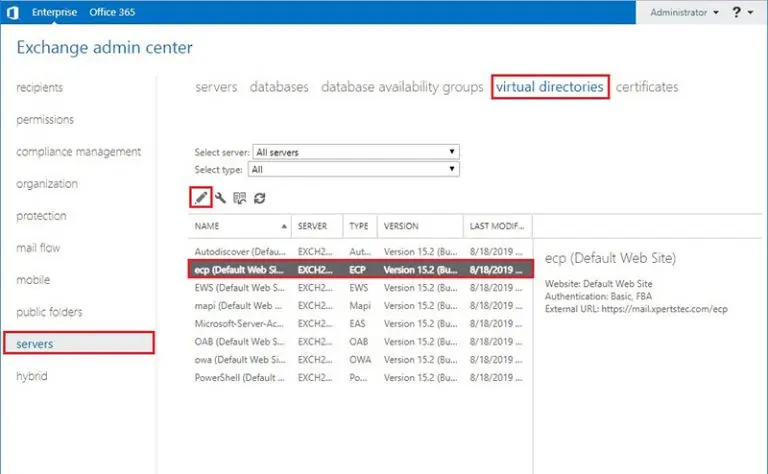 exchange 2019 virtual directory