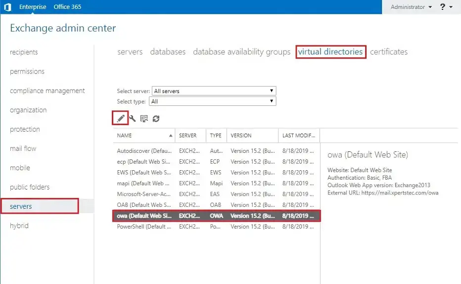 exchange 2019 virtual directory