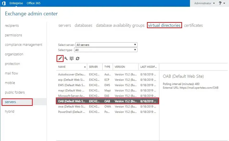 exchange 2019 virtual directory