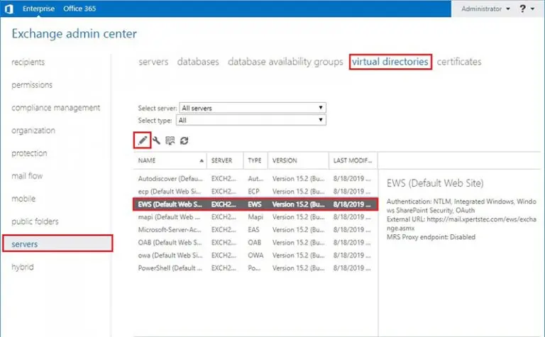 exchange 2019 virtual directory