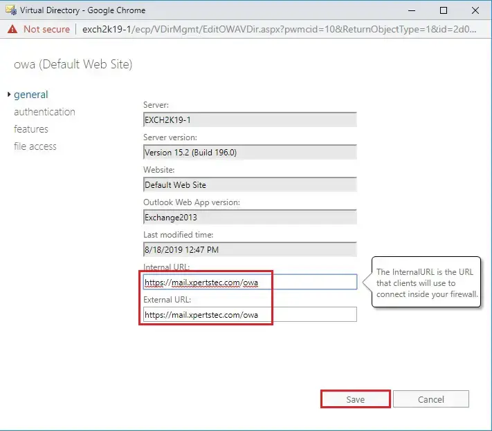 exchange 2019 virtual directory owa