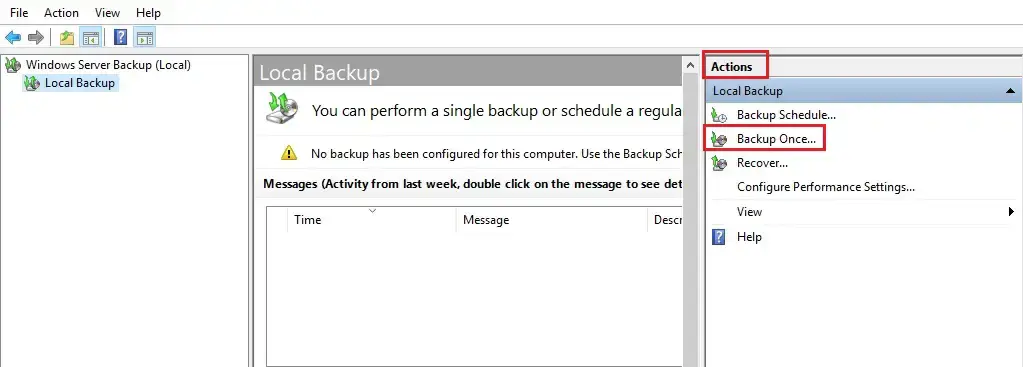 exchange 2019 windows server backup local