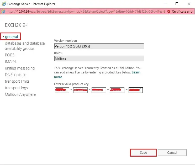 exchange admin center enter product key