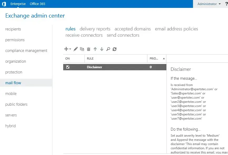 exchange admin center rules