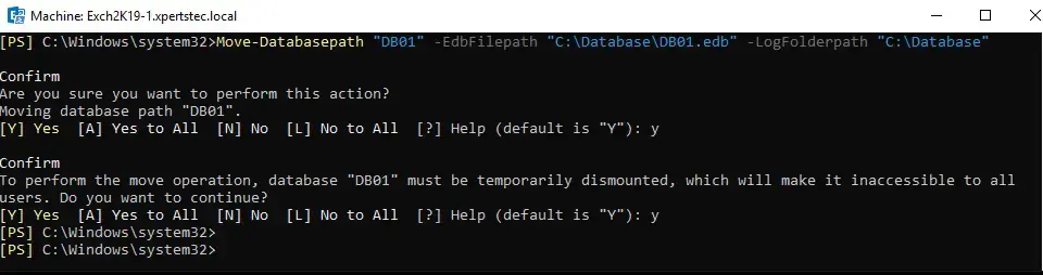 move database path command