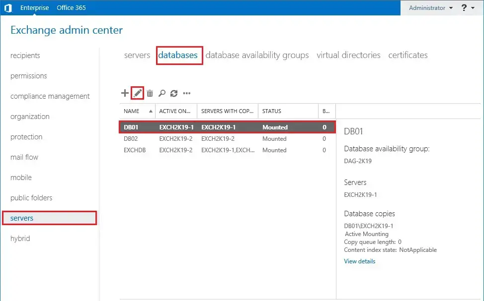 moving database path exchange 2019