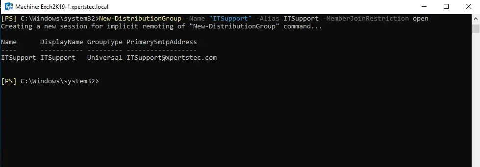 new distribution group powershell command