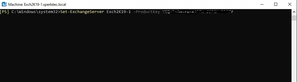 set exchange 2019 productkey powershell