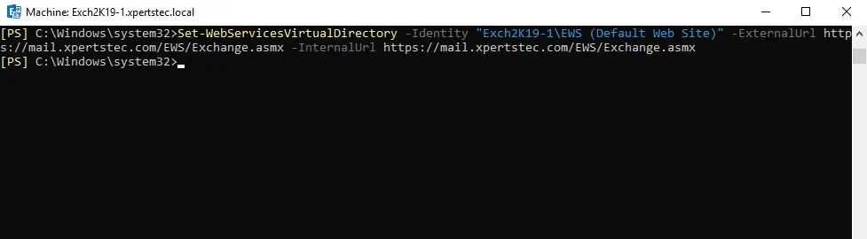 set webservicesvirtualdirectory command