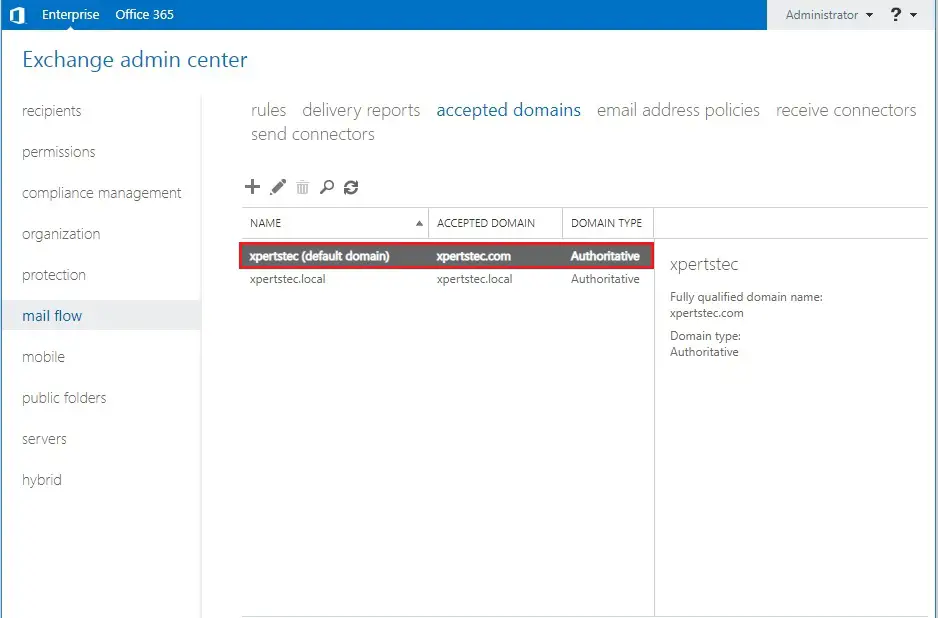 setup accepted domain 2019