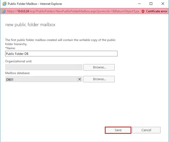 setup public folder mailbox exchange 2019