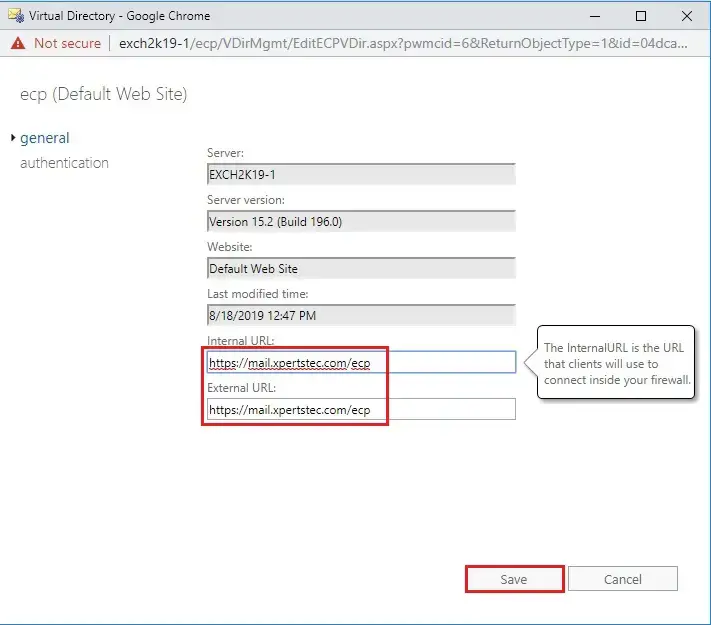 virtual directory ecp url exchange 2019 