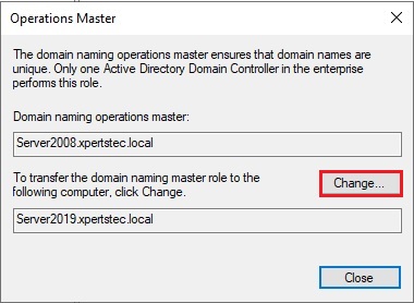 server 2019 domain naming operation master