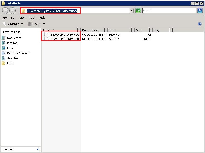 windows explorer iis backup