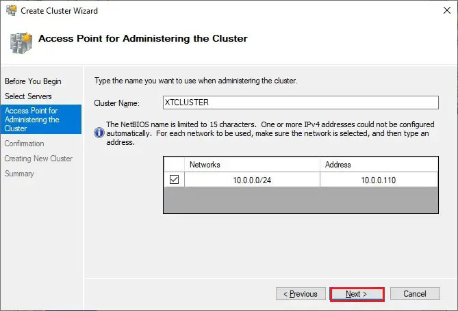 access point for administering the cluster