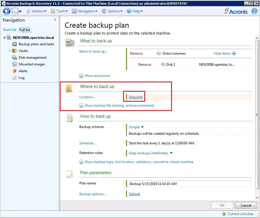 acronis backup & recovery 11.5 where to backup