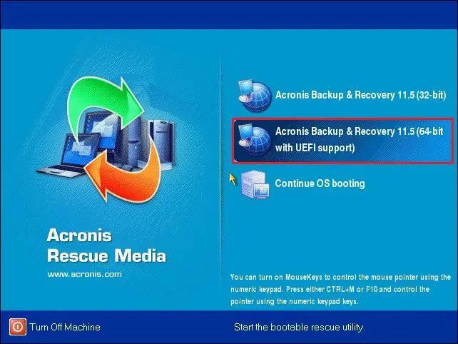 restore acronis backup & recovery rescue media 11.5