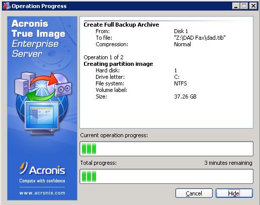 acronis backup operation progress