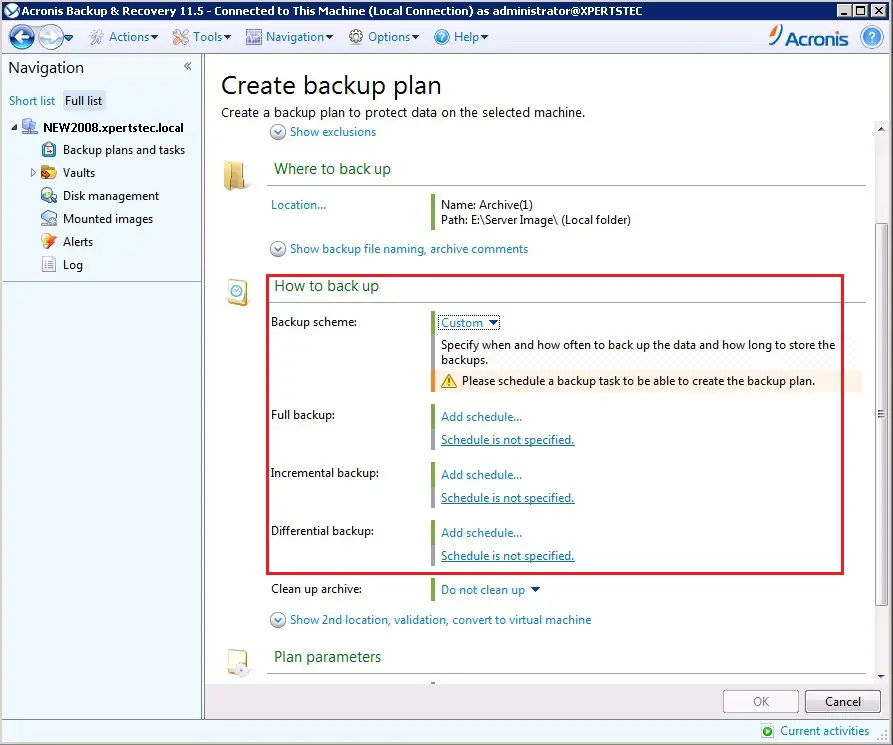 acronis create backup plan how to backup