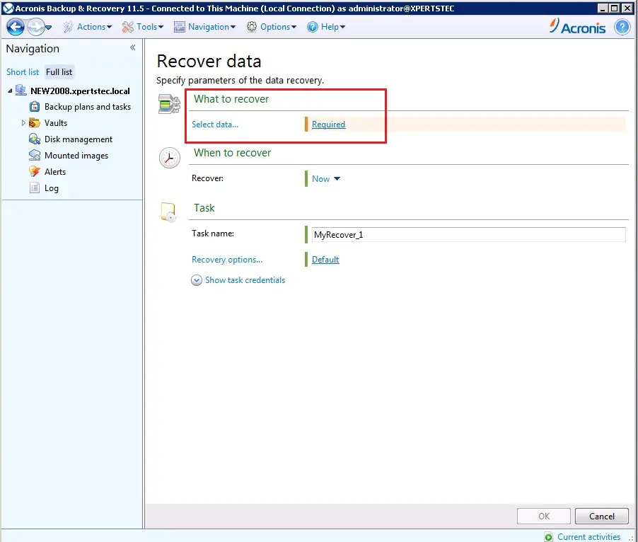 acronis data recover what to recover