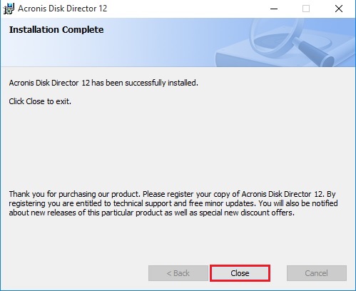 acronis disk director installation complete