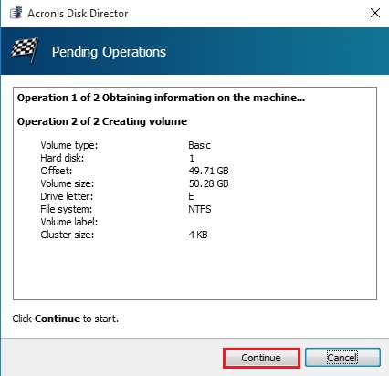 acronis disk director pending operations