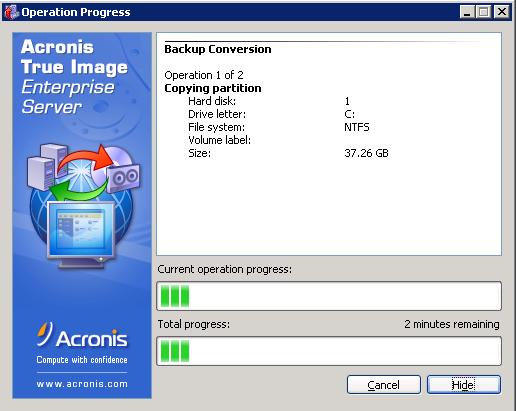 acronis echo enterprise operation progress