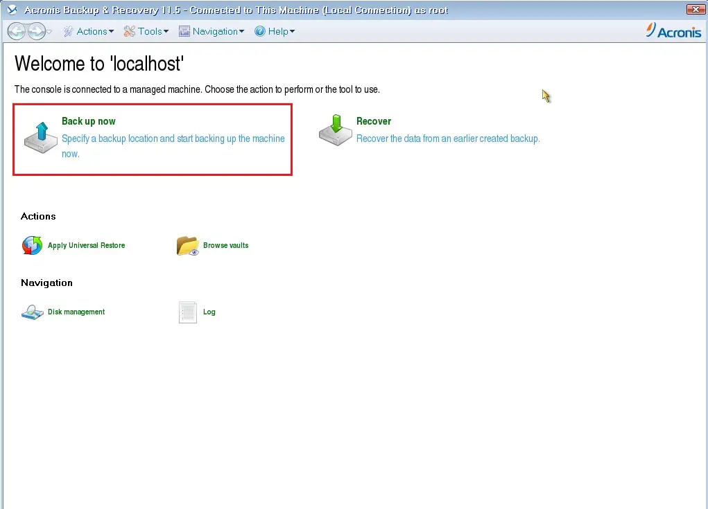 acronis bootable disk welcome localhost