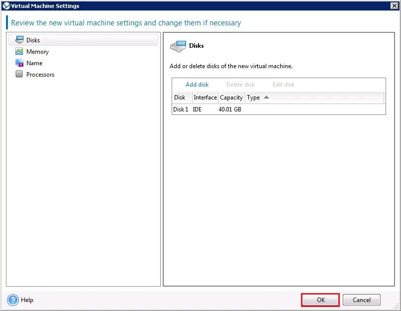 acronis review virtual machine settings