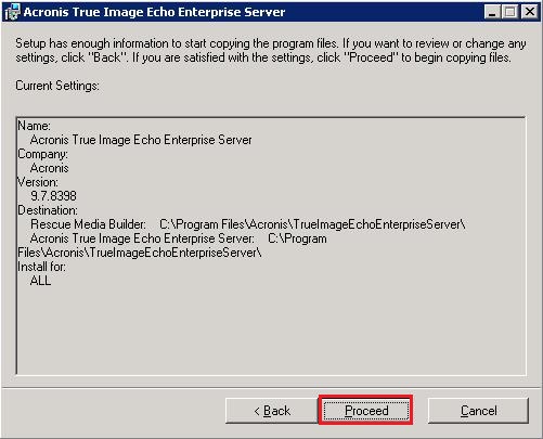 Acronis Echo Enterprise Installation, Acronis True Image Echo Enterprise Server 9 installation