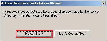 active directory 2003 installation wizard restart