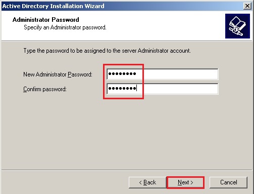 active directory server 2003 wizard password