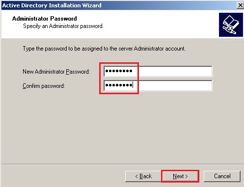 active directory 2003 wizard administrator password