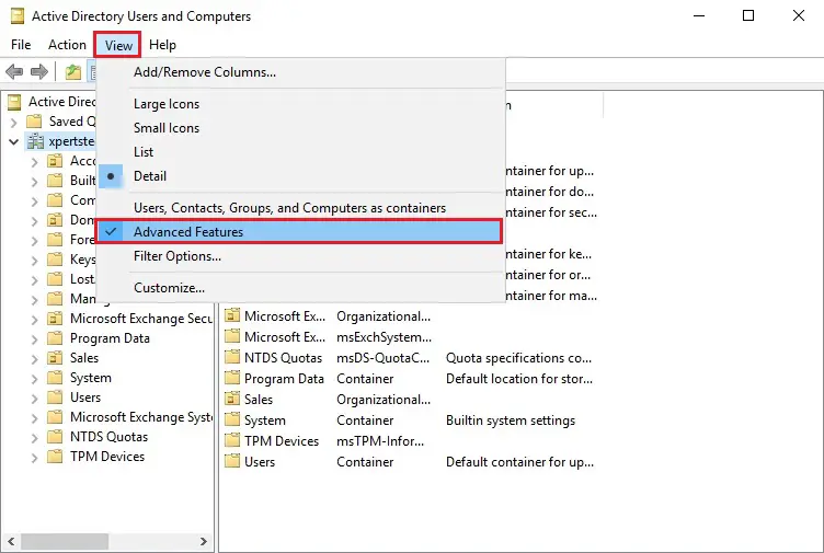 active directory advanced features
