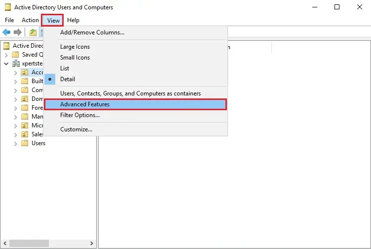 active directory advanced features view tab