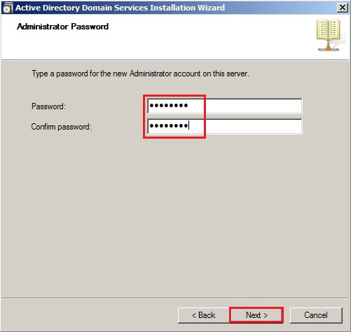 active directory install password 2008