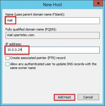 add host a record in dns manager