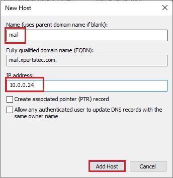 add host a record in dns manager