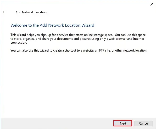 add network location wizard