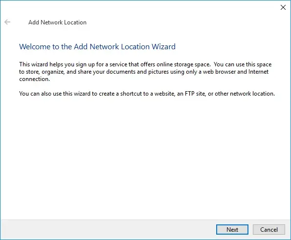 add network location wizard