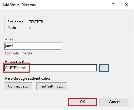 add virtual directory physical path